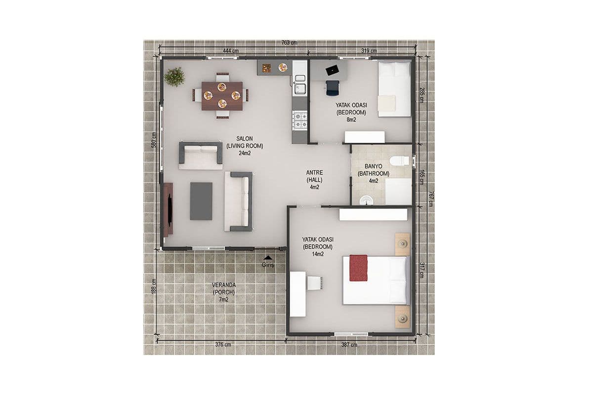 61 m² Prefabrik Ev 2+1
