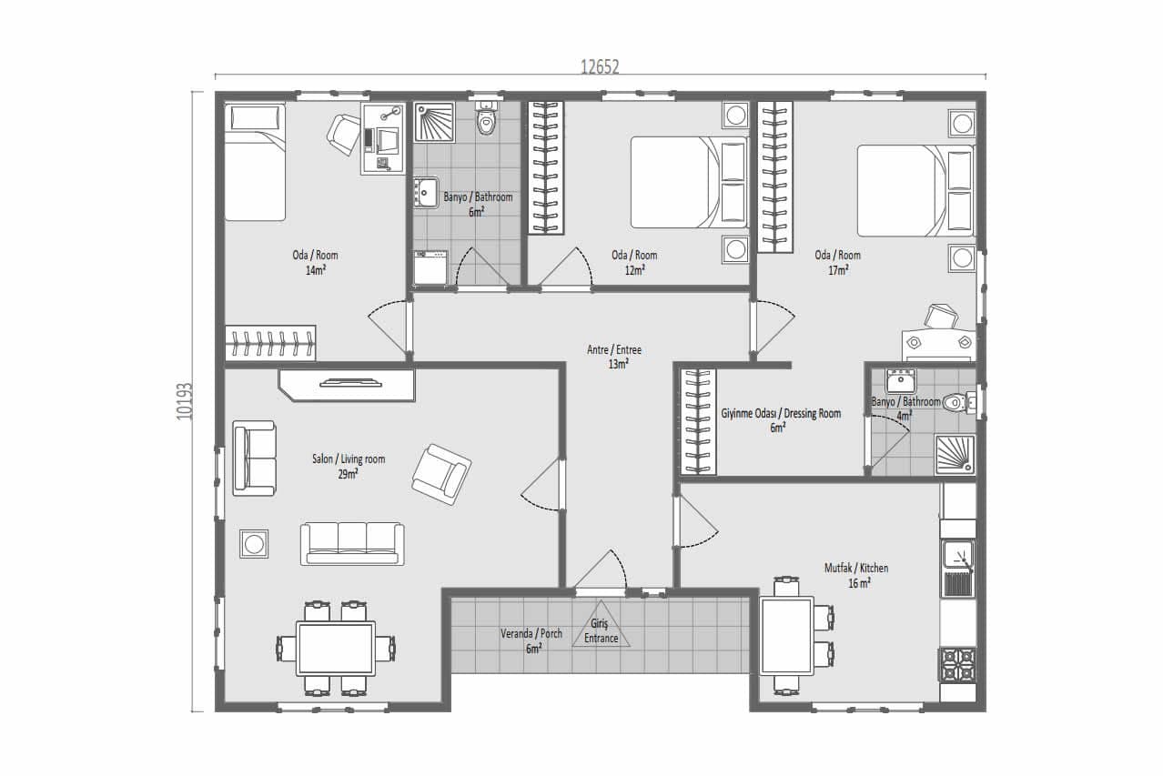 126 m² Prefabrik Ev 3+1