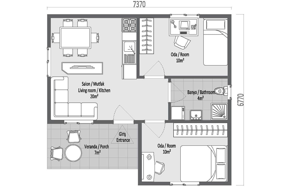 51 m² Çelik Ev 2+1
