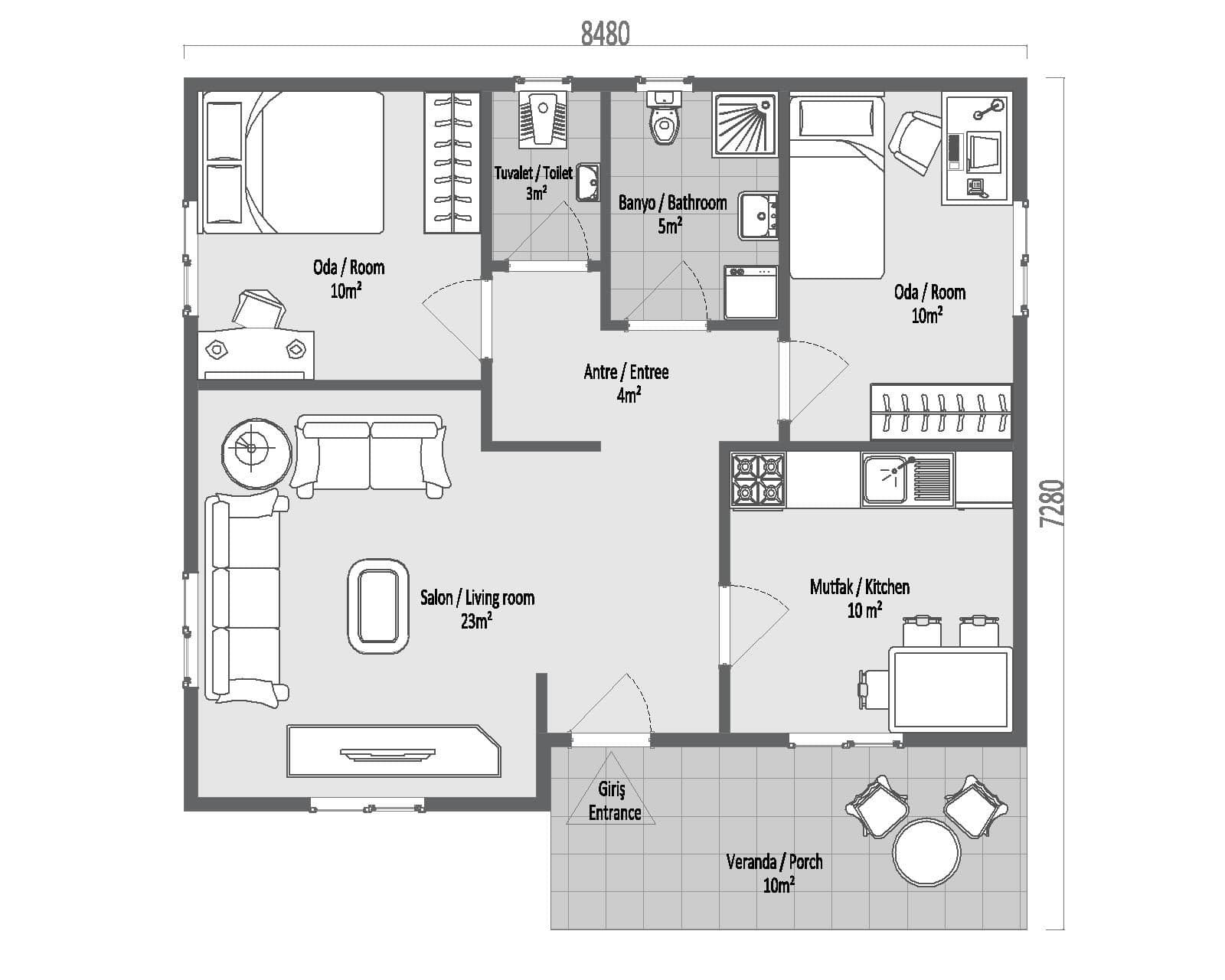 78 m² Çelik Ev 2+1