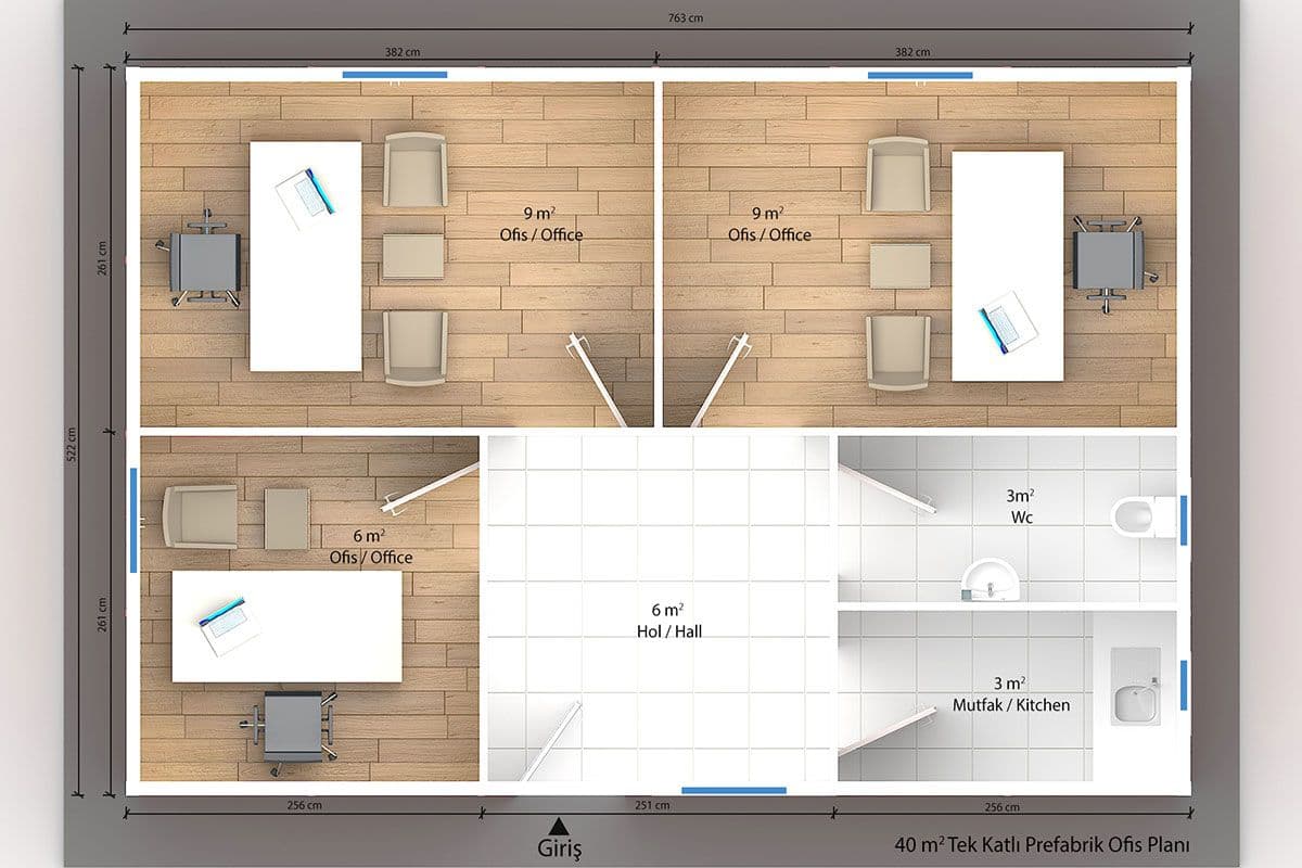 40 m² Prefabrik Ofis