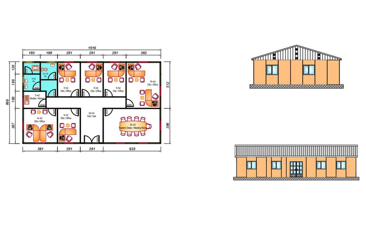136 m² Prefabrik Ofis