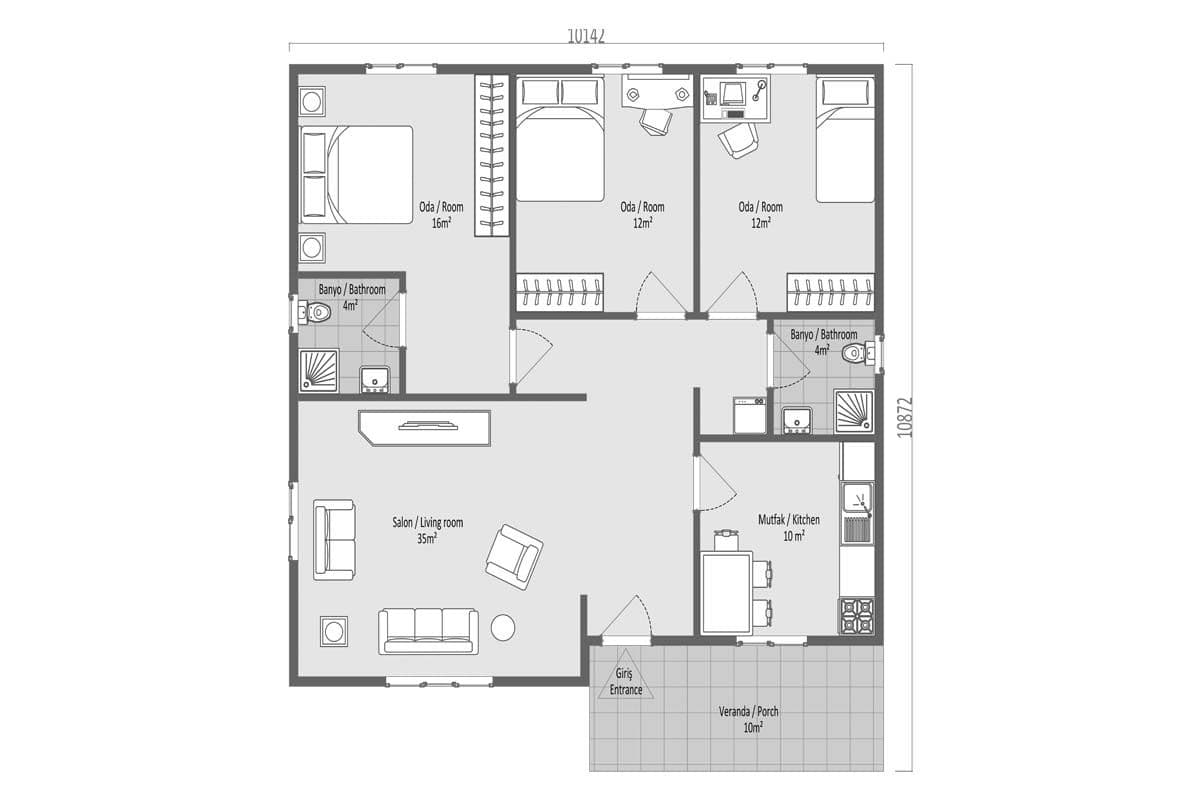 103 m² Prefabrik Ev 3+1