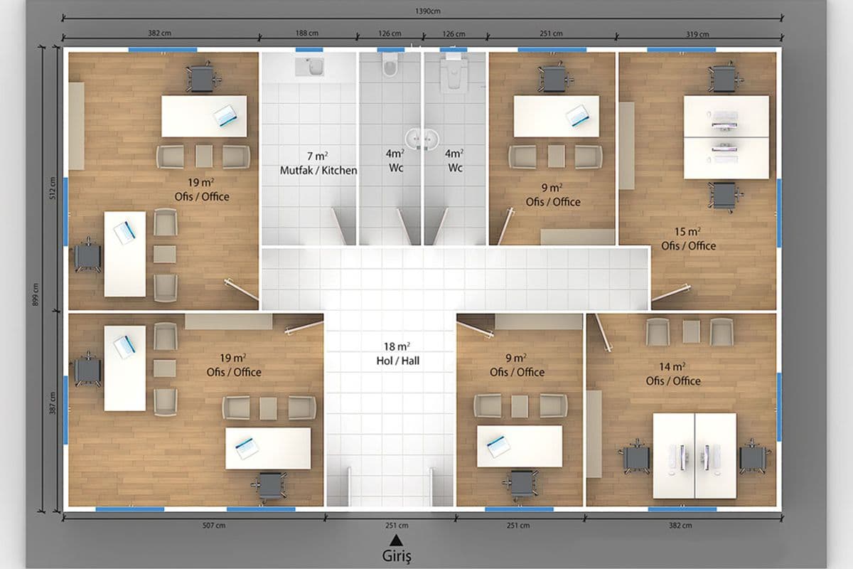 125 m² Prefabrik Ofis
