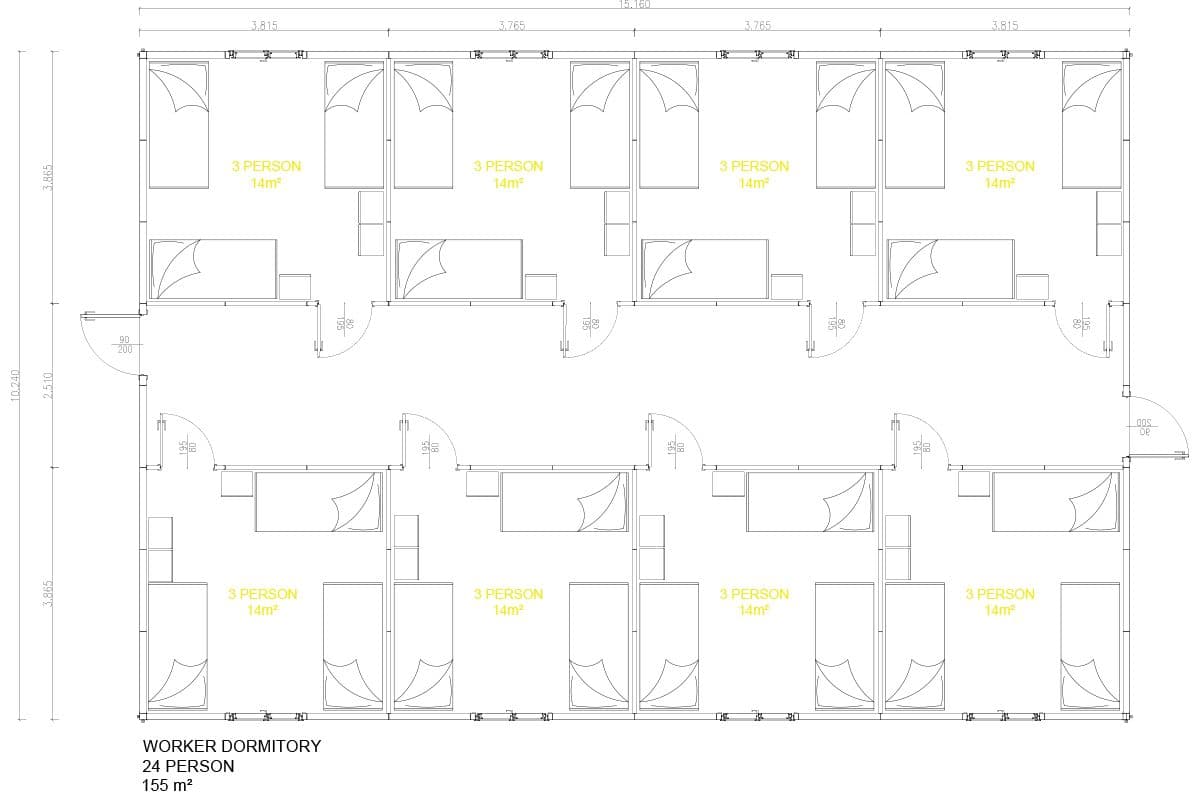 155 m² Prefabrik Yatakhane