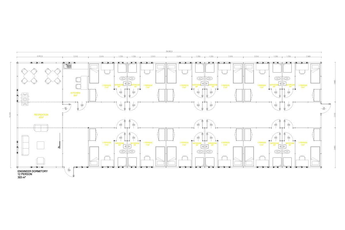 303 m² Prefabrik Yatakhane