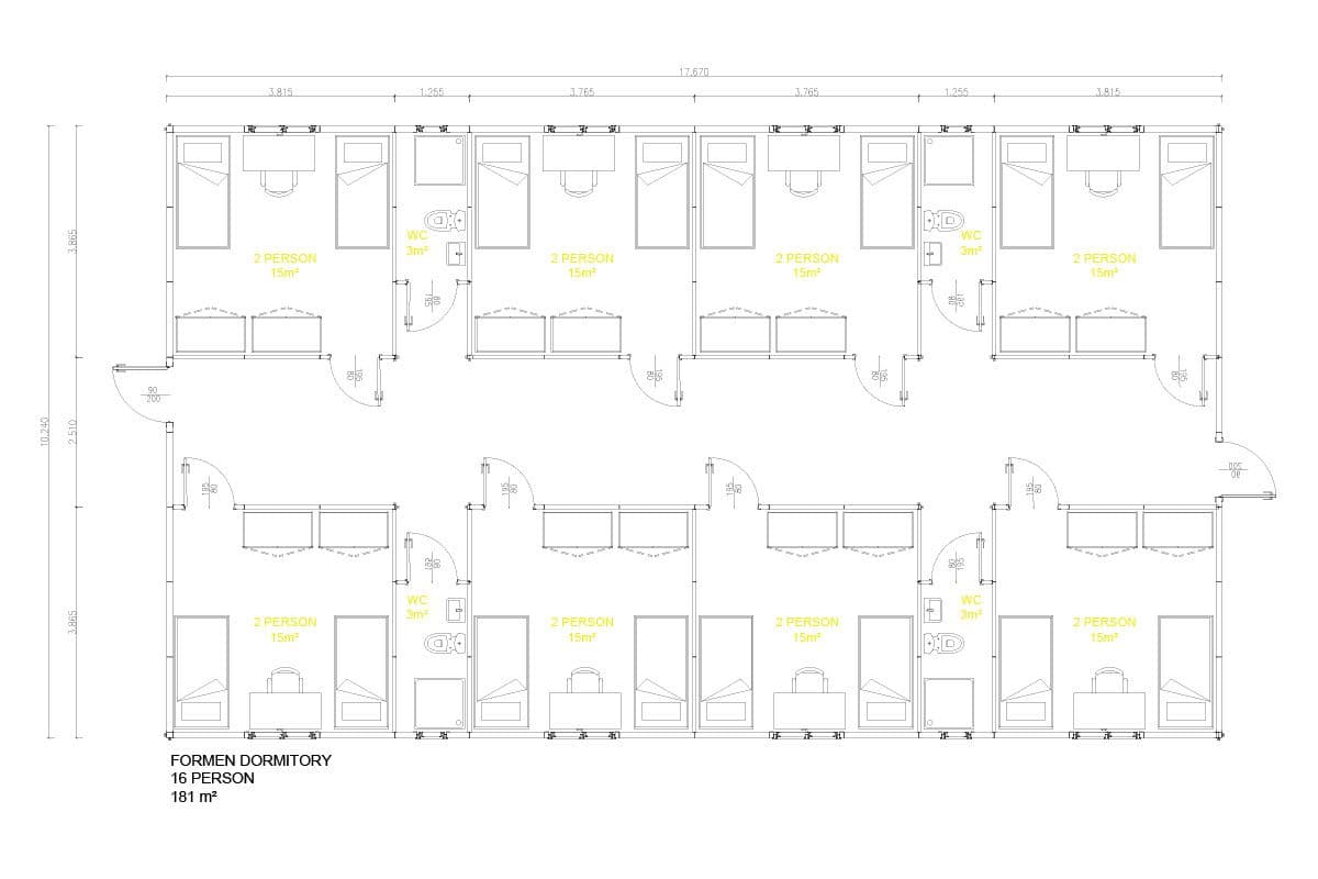 155 m² Prefabrik Yatakhane