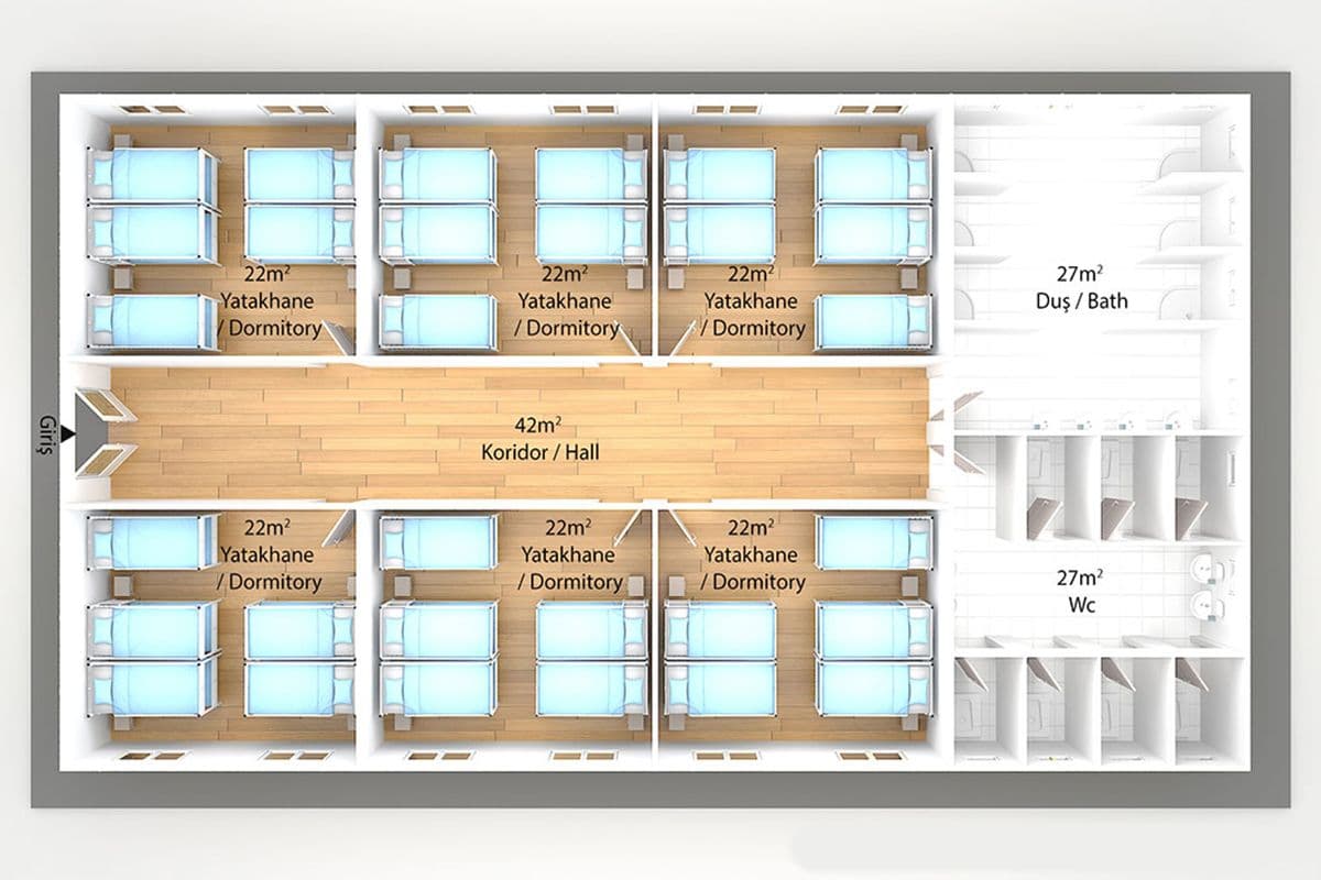 232 m² Prefabrik Yatakhane