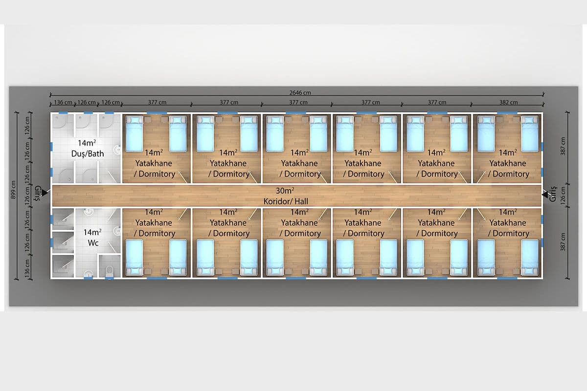 474 m² Prefabrik Yatakhane